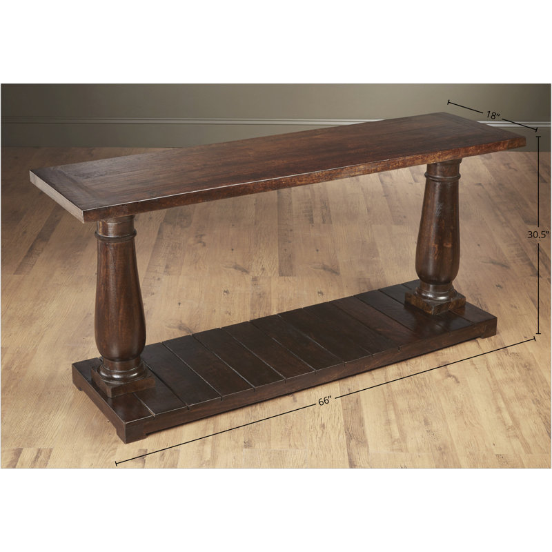 Solid Mango Wood and Metal Console Table with Storage