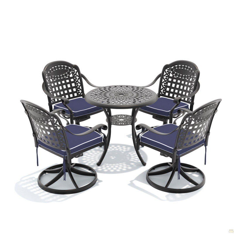 Ensemble de salle à manger 5 pièces en aluminium coulé toutes saisons comprenant 4 chaises pivotantes et une table ronde de 30,71 po