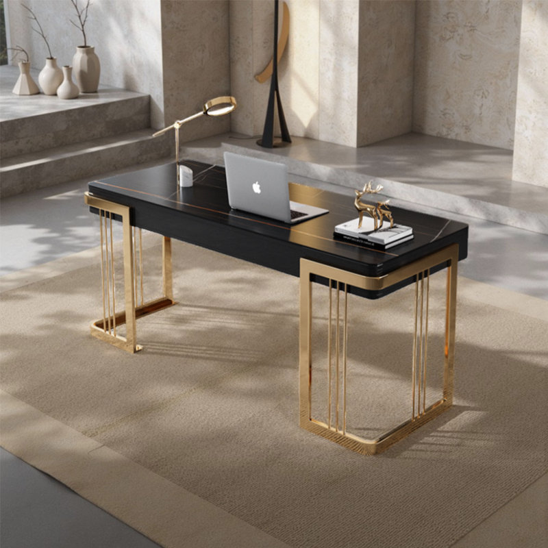 Light luxury style sintered stone desk, Black, 30.31" H x 55.12" W x 23.62" D