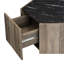 Table basse avec tiroirs dissimulés, panneau de fibres à densité moyenne noir mat et finition chêne brun clair, forme hexagonale pour le salon et les espaces de réception