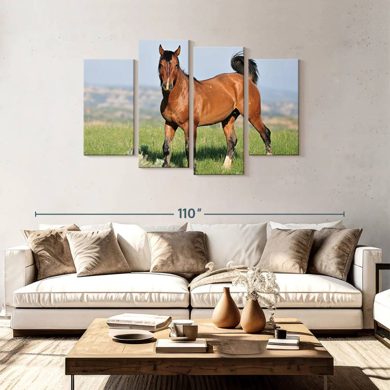 Brampt majestueux cheval sauvage, H 48 po x l 75 po