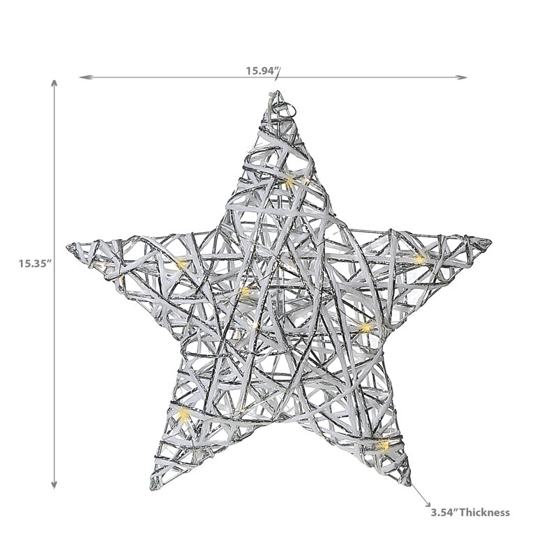 Petite étoile en papier à DEL, H 15,35 po x l 2,56 po x P 15,75 po, Blanc / argent