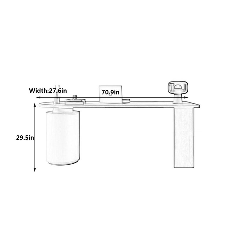 Bureau moderne en noyer, H 29,5 po x l 70,9 po x P 27,6 po