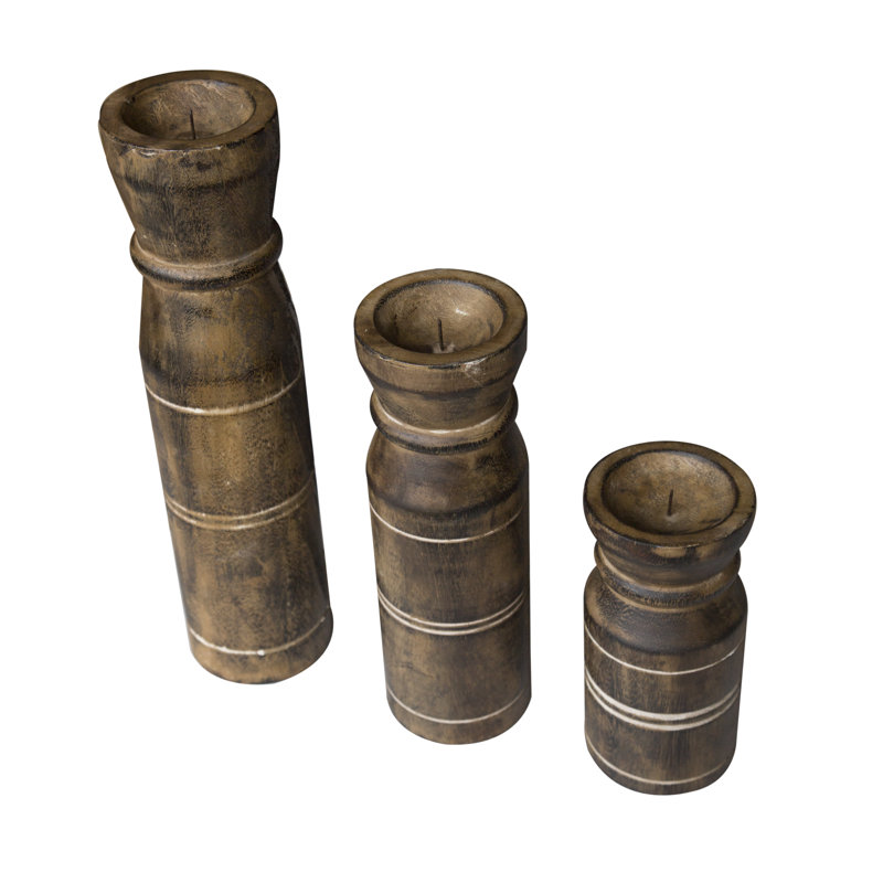 3 Piece Wood Tabletop / Centrepiece Candlestick Set