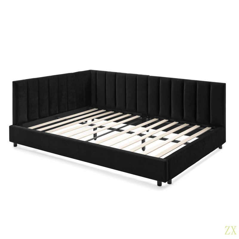 Full Size Upholstered Tufted Bed Frame, Sofa Bed Frame With Comfortable Backrest And Armrests, Full Size Bed For Bedroom, Living Room,Velvet(81''*60''*29.5'')