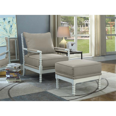 Élégant fauteuil rembourré en tissu de bois de pin et repose-pieds, coussin de salon confortable avec coussin rembourré et repose-pieds