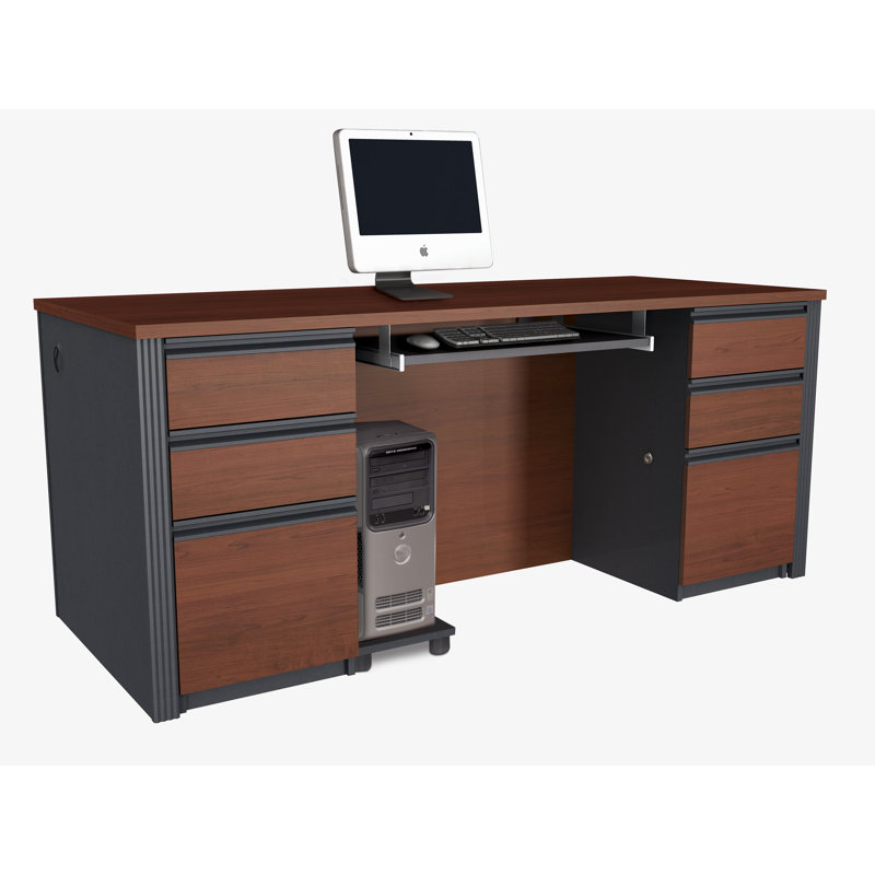 Balendin Piece Computer Desk Office Set, Bordeaux & Graphite