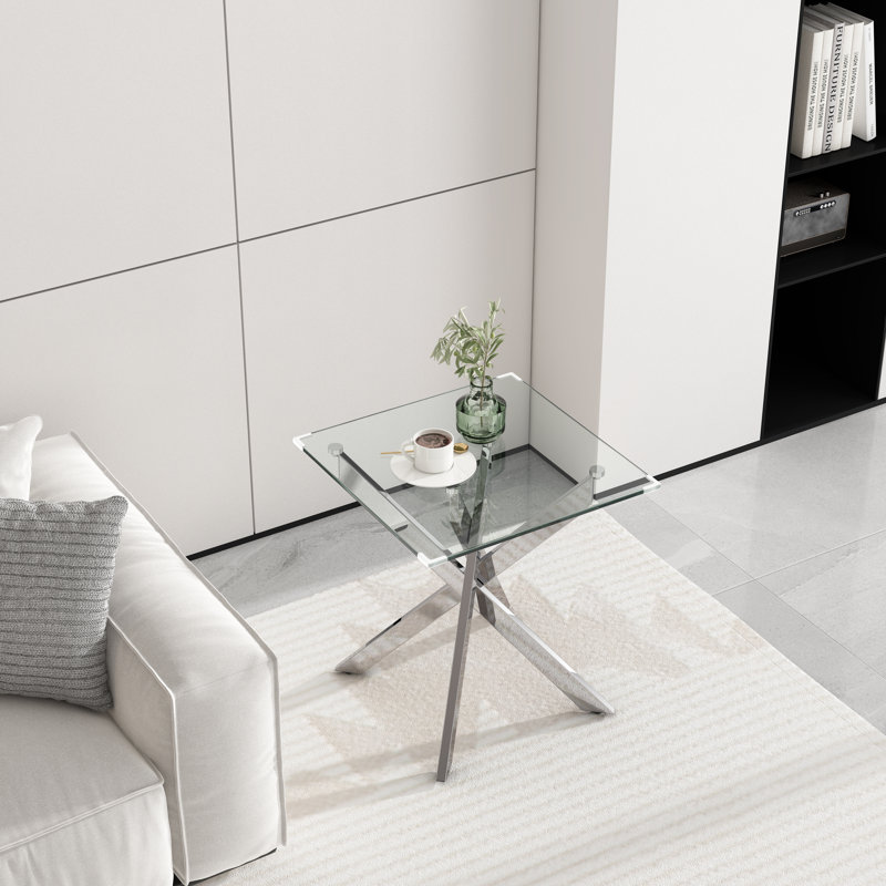 Table de bout en verre trempé, Argent argent