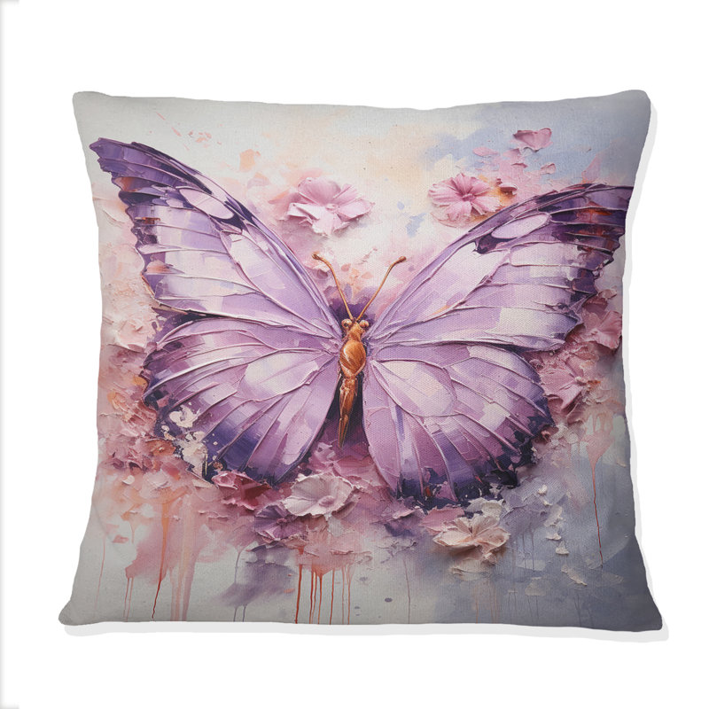 Coussin décoratif mauve, rose, lavande et papillon