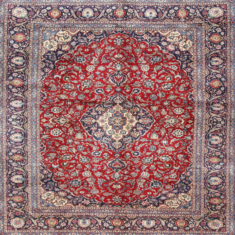 Tapis traditionnel rouge / noir Giasa, Carré 5 pi