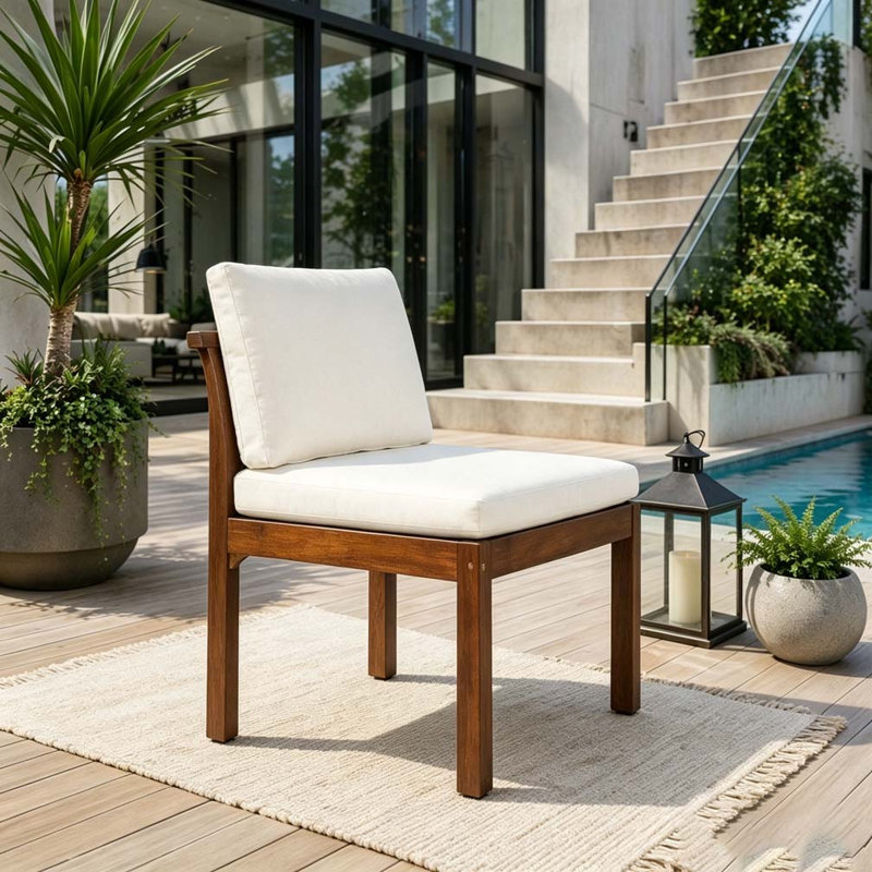 Chaise d'extérieur en bois d'acacia, Brown+Cream-4pieces