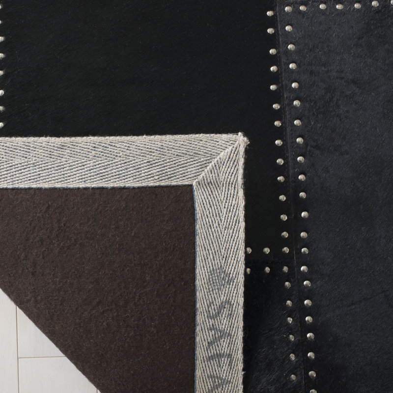 Studio Geometric Handwoven Leather Rug with Felt, Rectangle 8 pi x 10 pi