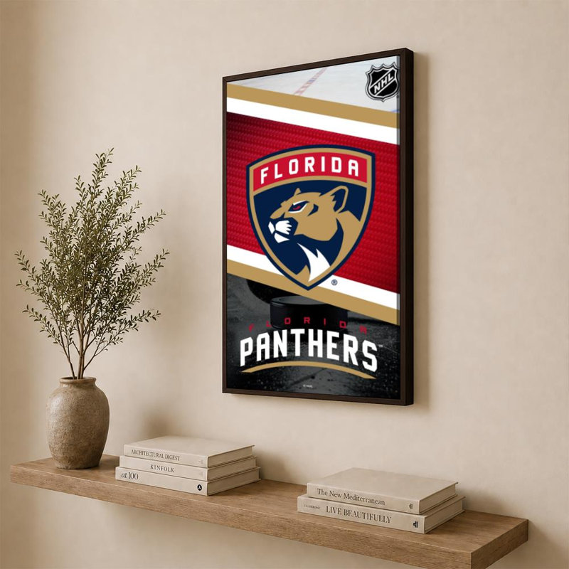 «Florida Panthers NHL», art mural, H 36 po x l 24 po, Cadre plat flottant, Brun