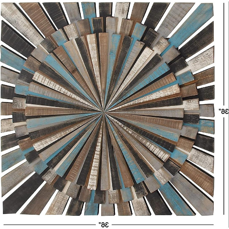 Multicolored Wood Starburst Carved Wall Decor 36"