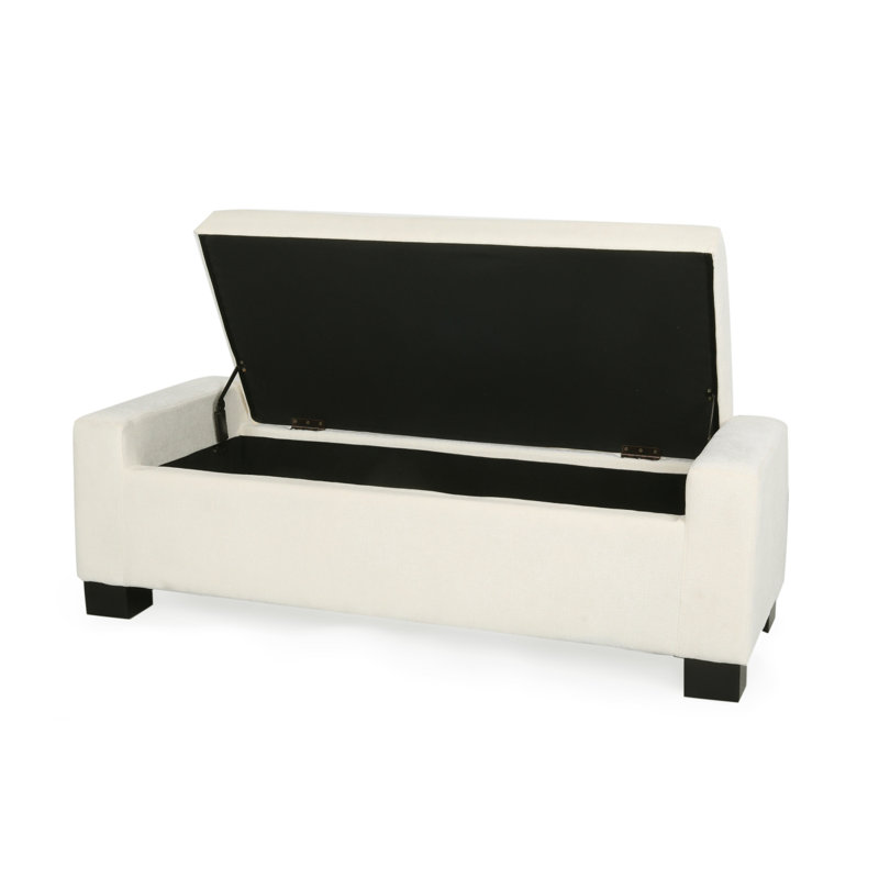 50" Ottoman Bench In Textured Fabric, Rectangular Design With Hinged Lid For Seating, Footrest, And Hidden Storage, White