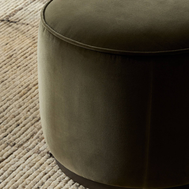 Sinclair Round Ottoman, Surrey Olive Cotton Blend