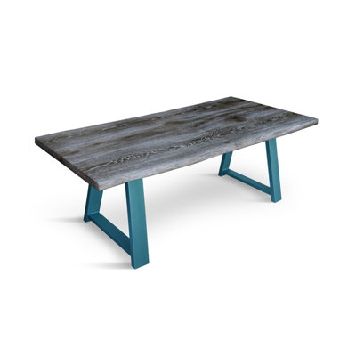 Menzen Oak Rectangular Wood Top Dining Table with Steel Base
