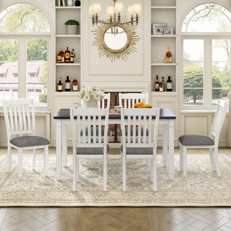 Ensemble de table de salle à manger 7 pièces pour 6 personnes avec chaises rembourrées, ensemble de table de salle à manger en bois avec pieds en forme pour la cuisine et la salle à manger
