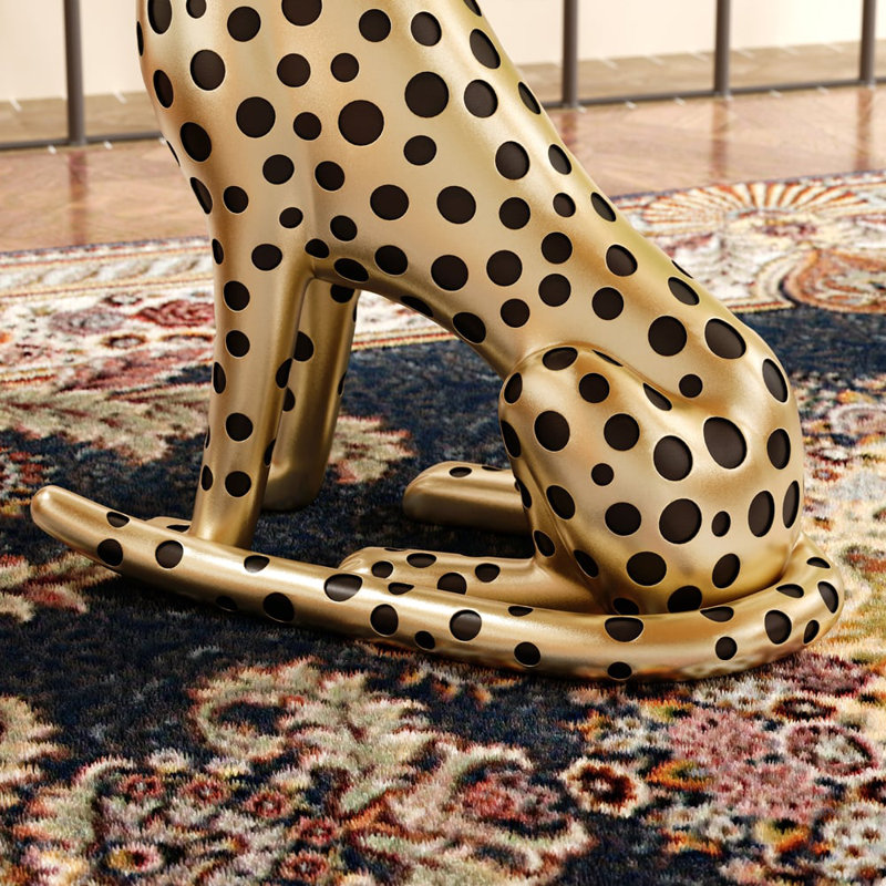 Resin Panther End Table Luxury Gold Leopard Accent Side Table With Tray Top Drink Table