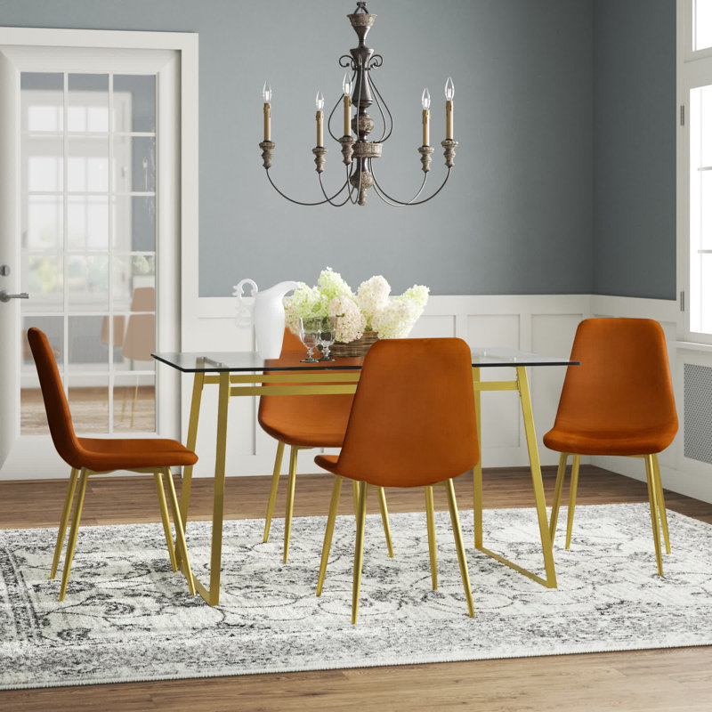 Lastrup 4 - Person Dining Table Sets With 47'' Rectangular Table & 4 Upholstered Gold Chairs, Terra