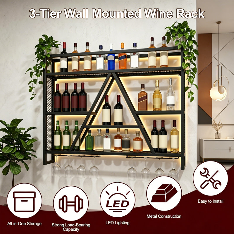Wine Bottle & Glass Rack Black