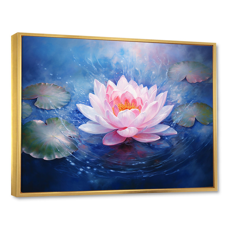 Impression sur toile Lotus Luminescence I, Cadre flottant doré, H 16 po x l 32 po x P 1 po