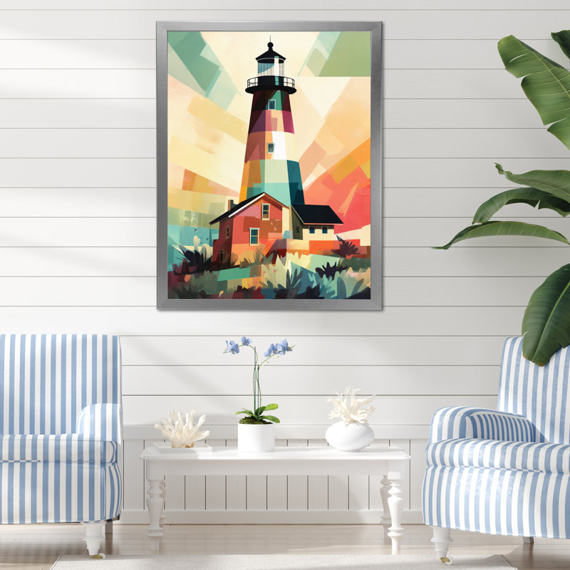 Phare de bord de mer I sur toile, Cadre photo argenté, H 20 po x l 12 po x P 1 po