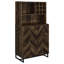 Armoire à vin rustique en chêne à 2 portes, motif à chevrons classique, support intégré pour 9 bouteilles et armoire de salle à manger à pieds industriels en chêne, 2 portes, façade, support, porte-verres à pied, bronze industriel