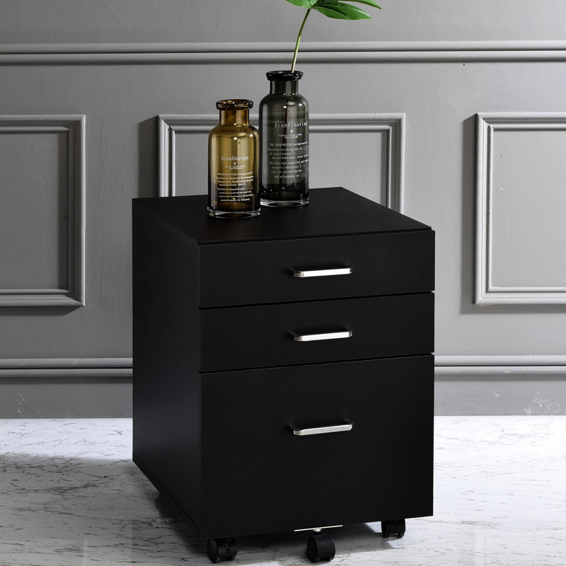 Armoire noire et classeur avec 3 tiroirs, mobilité incluse, fabrication