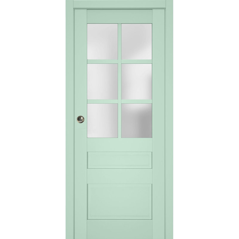 Porte coulissante à galandage avec verre dépoli Veregio 7339 Oliva Ensemble de garnitures, quincaillerie et rail en bois massif pour chambre à coucher, portes robustes - 42 po x 84 po