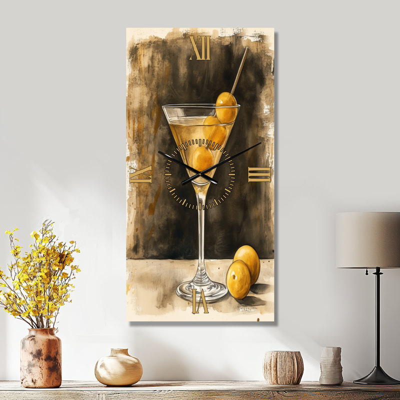 Horloge murale en métal Art déco Martini après minuit, H 40 po x l 20 po - Rectangle