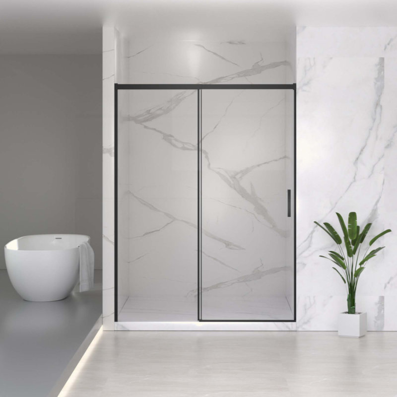 Semi-Frameless Sliding Shower Door, 1/4" (6Mm) Clear SGCC Tempered Glass, Adjustable Width – No Cutting Required