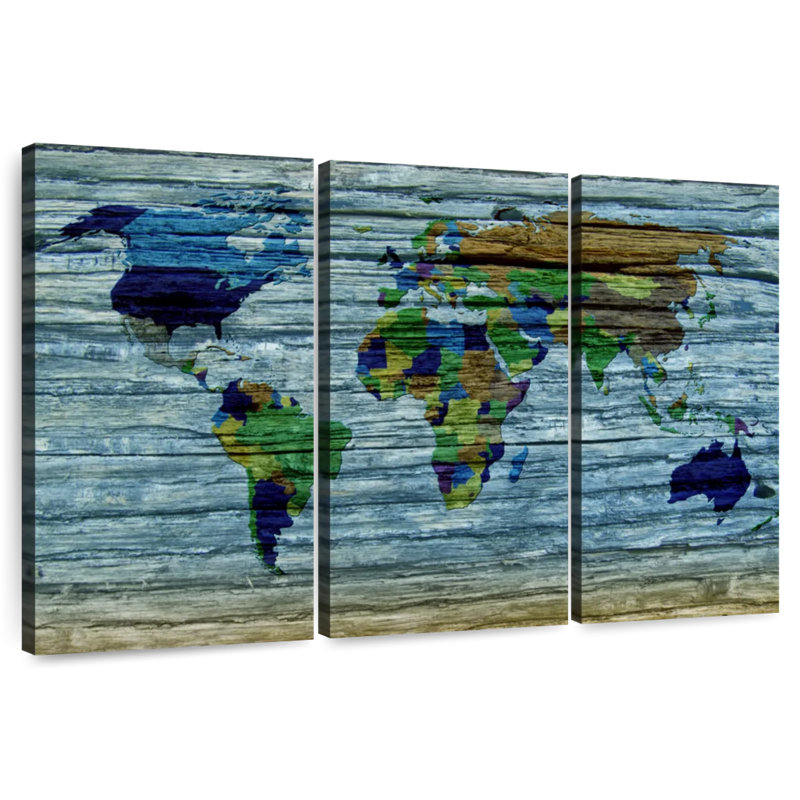 Carte du monde en bois vieilli Aliaz, H 24 po x l 38 po
