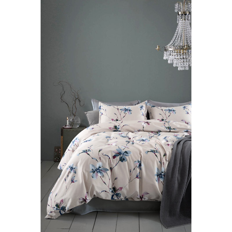 Ensemble de housse de couette beige / mauve / bleu moderne et contemporain, Housse de couette très grand super + 2 taies déc