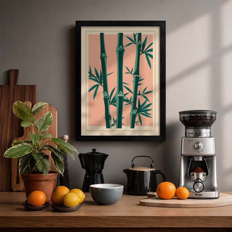 Three Bamboo Stalks Botanical - Framed Print, Black, A3 - 42.0 x 29.7 cm