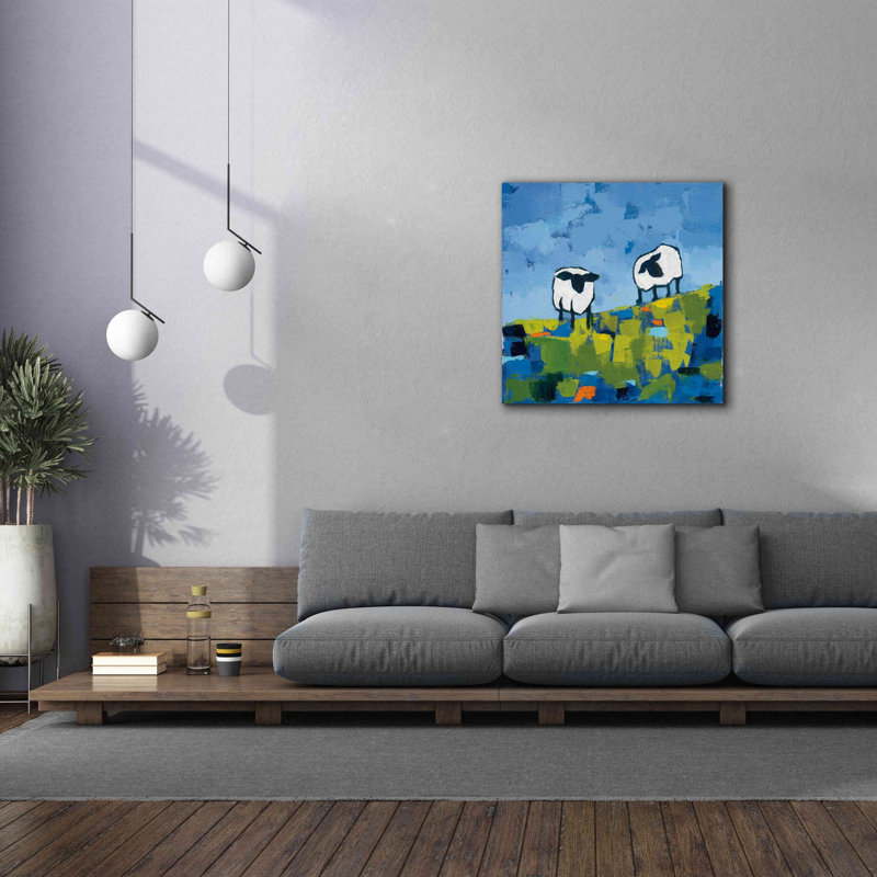 Deux moutons - peinture sur toile tendue, H 37 po x l 37 po x P 1,5 po