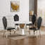 Table de salle à manger ronde en marbre de 47 po, table de cuisine moderne avec plateau en faux marbre ultrabrillant et base en acier inoxydable pour la salle à manger, cuisine (argent, blanc)-782544796