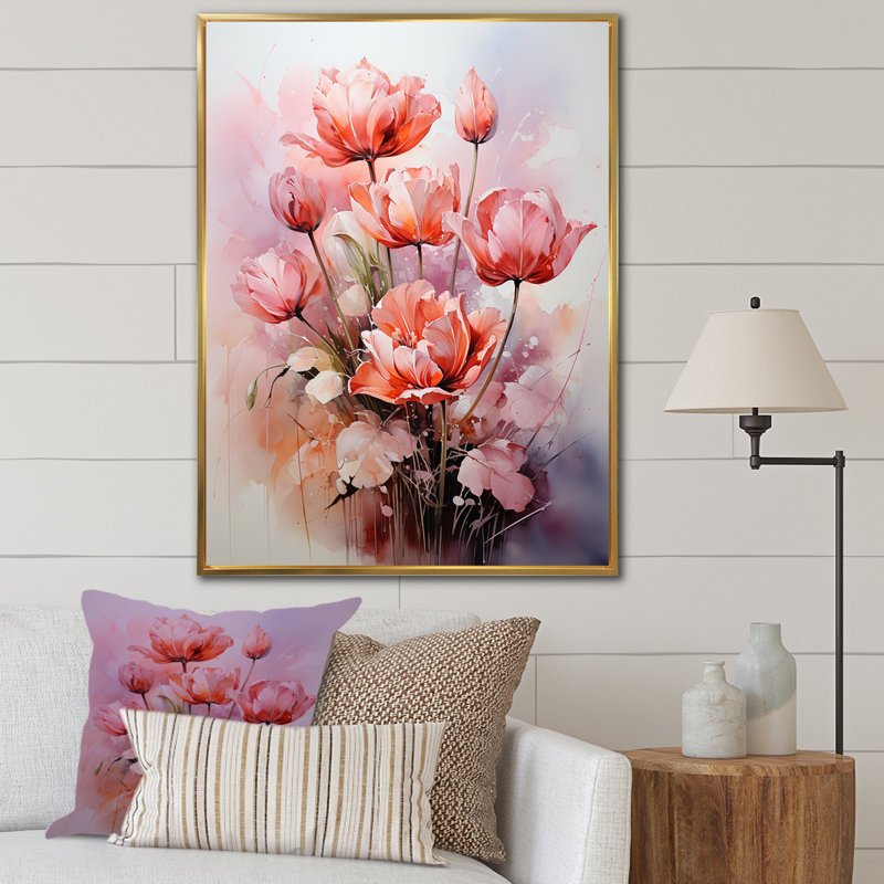 Tulipes rendues dans une palette monochromatique II sur toile, Silver Picture Framed, 44" H x 34" W