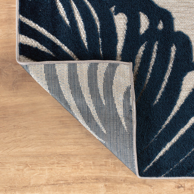 Tapis intérieur / extérieur bleu marine / ivoire / bleu Hernandez, Rectangle 2 pi 7 po x 4 pi