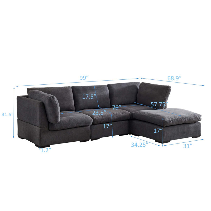 Joani Modular Sofa Chaise, Dark Gray Fabric