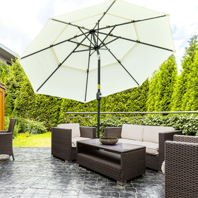 Parasol d'extérieur 9 pi 3 po en beige Manivelle et bouton-poussoir inclinable pour un fonctionnement sans effort. Abat-jour pour terrasse, jardin, pelouse. Housse, patio ventilé avec fonction de longévité - marché avec manivelle, jardin, pelouse