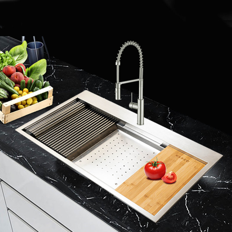 Évier de cuisine en acier inoxydable avec plan de travail encastré à double cuve KBFmore, Bol double 33 po