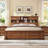 Farmhouse Storage King Bed Frame with 2 Underbed Drawers, Storage Headboard with 2 Bedside Drawers & Open Bookcase Shelves, Charging Station Included-2112800489-2100668693