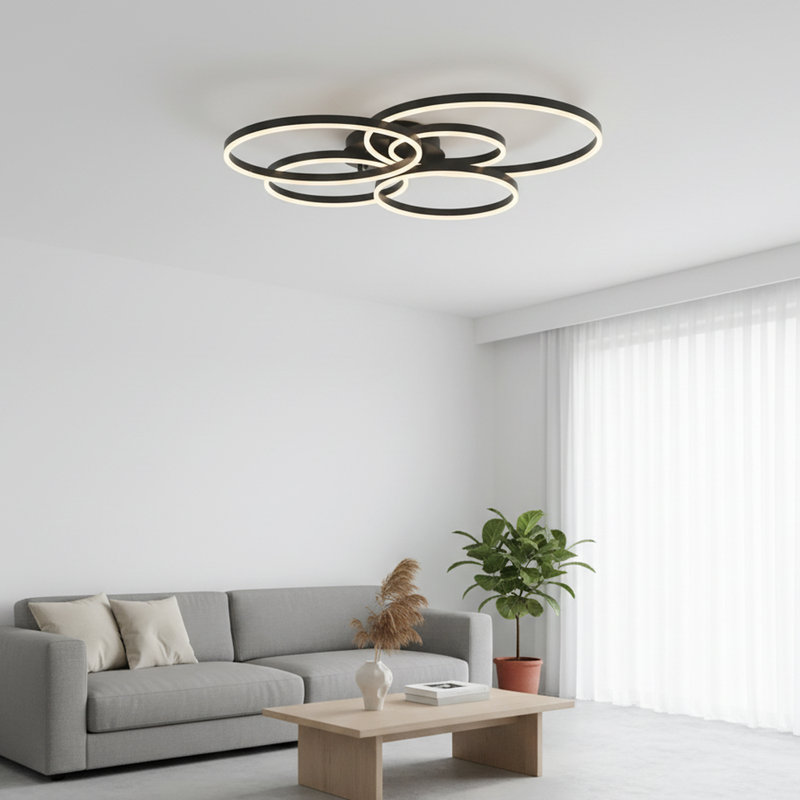 6-Light Flush Mount with Remote Control, Black, 4.3" H x 41.3" W x 36.2" D