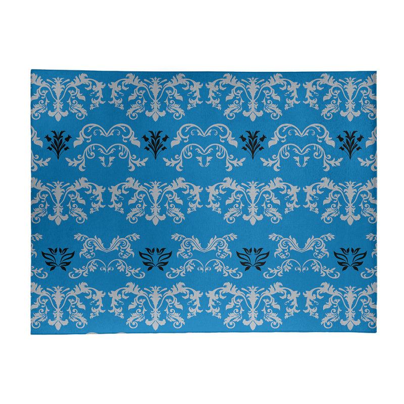 Tapis damassé bleu / blanc, Rectangle 9 pi x 12 pi