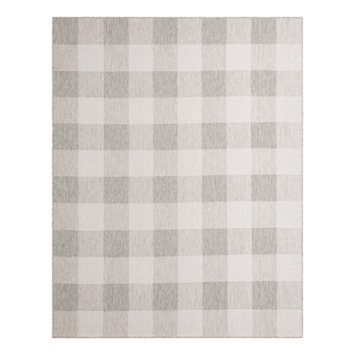 Tereon Checkered Machine Made Power Loom Polypropylene Plastic Indoor/Outdoor Area Rug in Gray