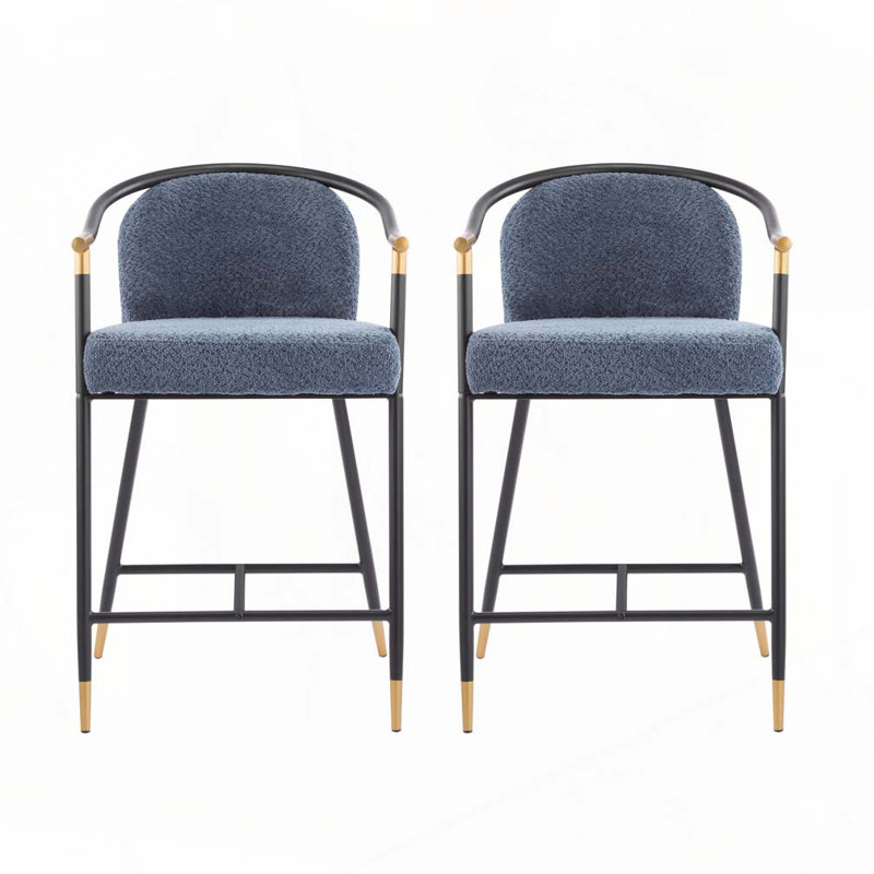Rochin 26" Fabric Upholstered Counter Stools, Navy Blue Boucle 