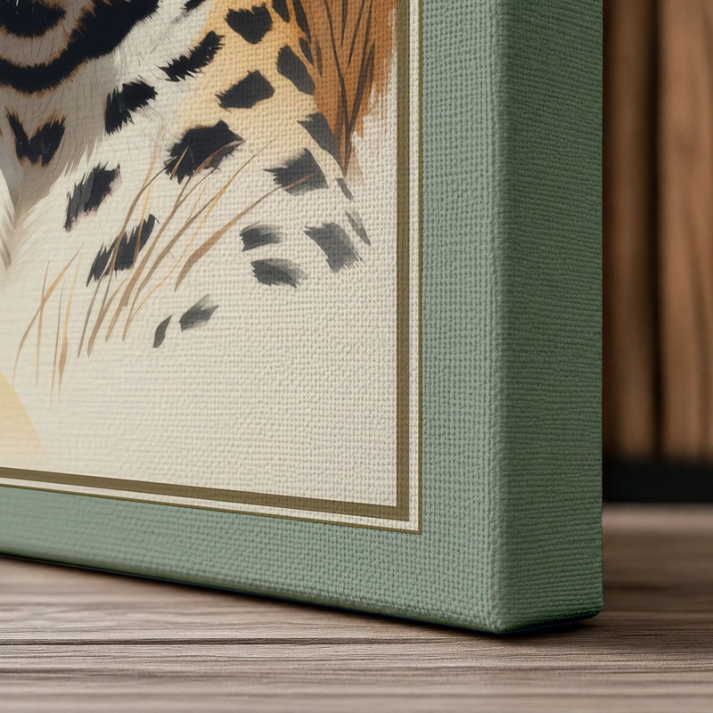 Leopard in Stillness Boho - Wrapped Canvas, 36x24 - 91.4 x 61.0 cm, Sage Border