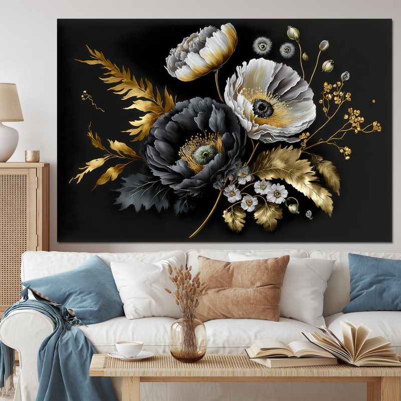 «Golden Gothic Floral Bouquet II», art mural sur toile floral et botanique