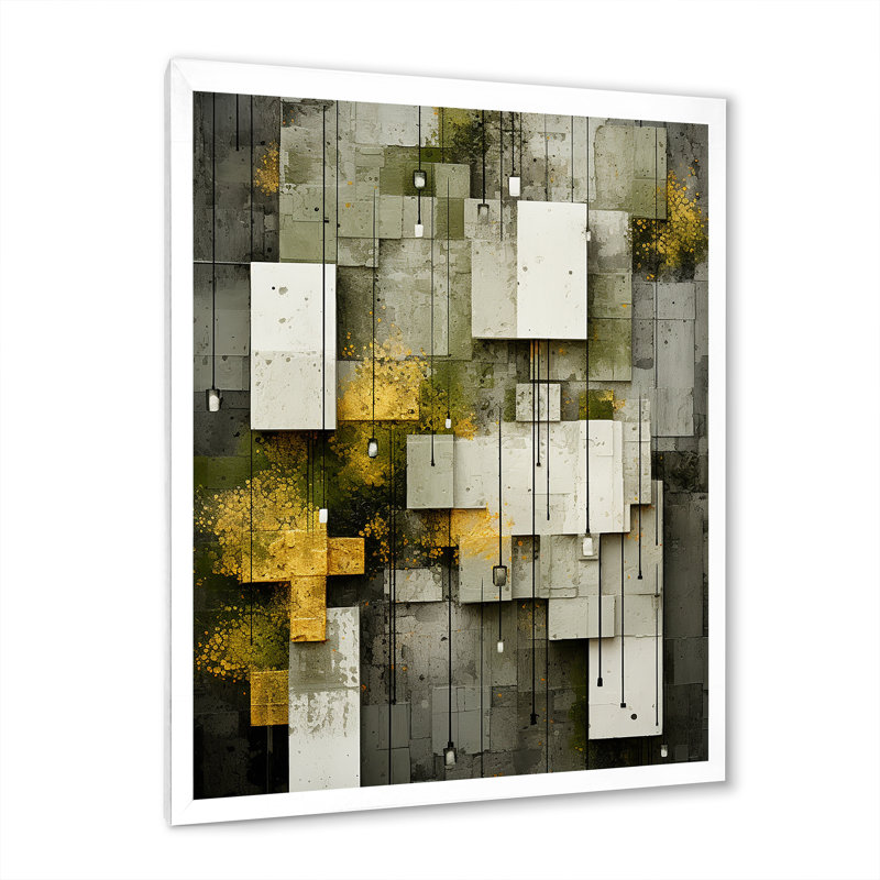 Abstrait géométrique en gris et jaune - impressions d'art géométriques modernes, H 40 po x l 30 po x P 1,5 po